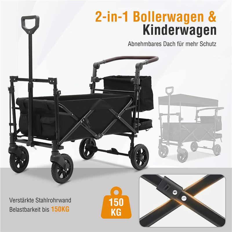 Faltbarer Bollerwagen mit Dach, 150 kg
