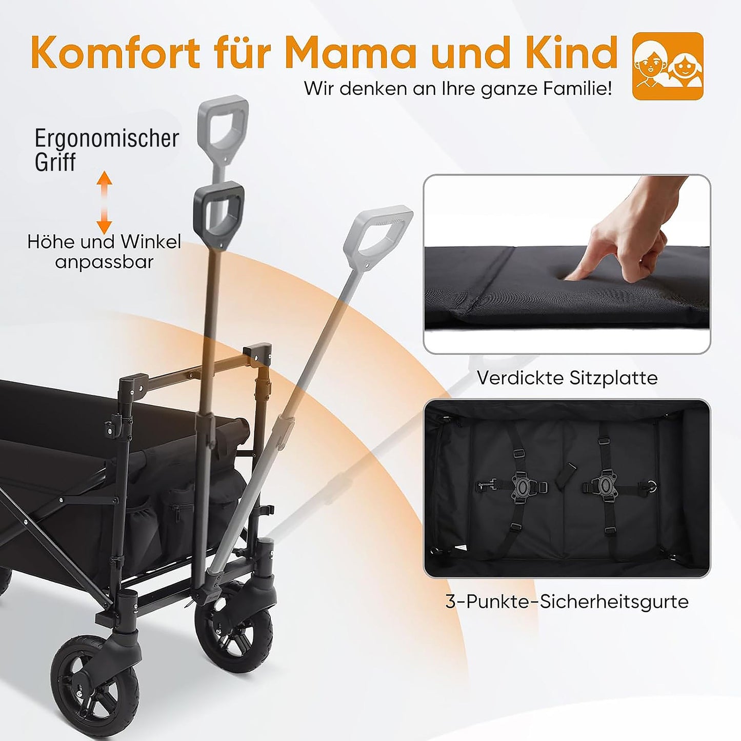 Faltbarer Bollerwagen mit Dach, 150 kg