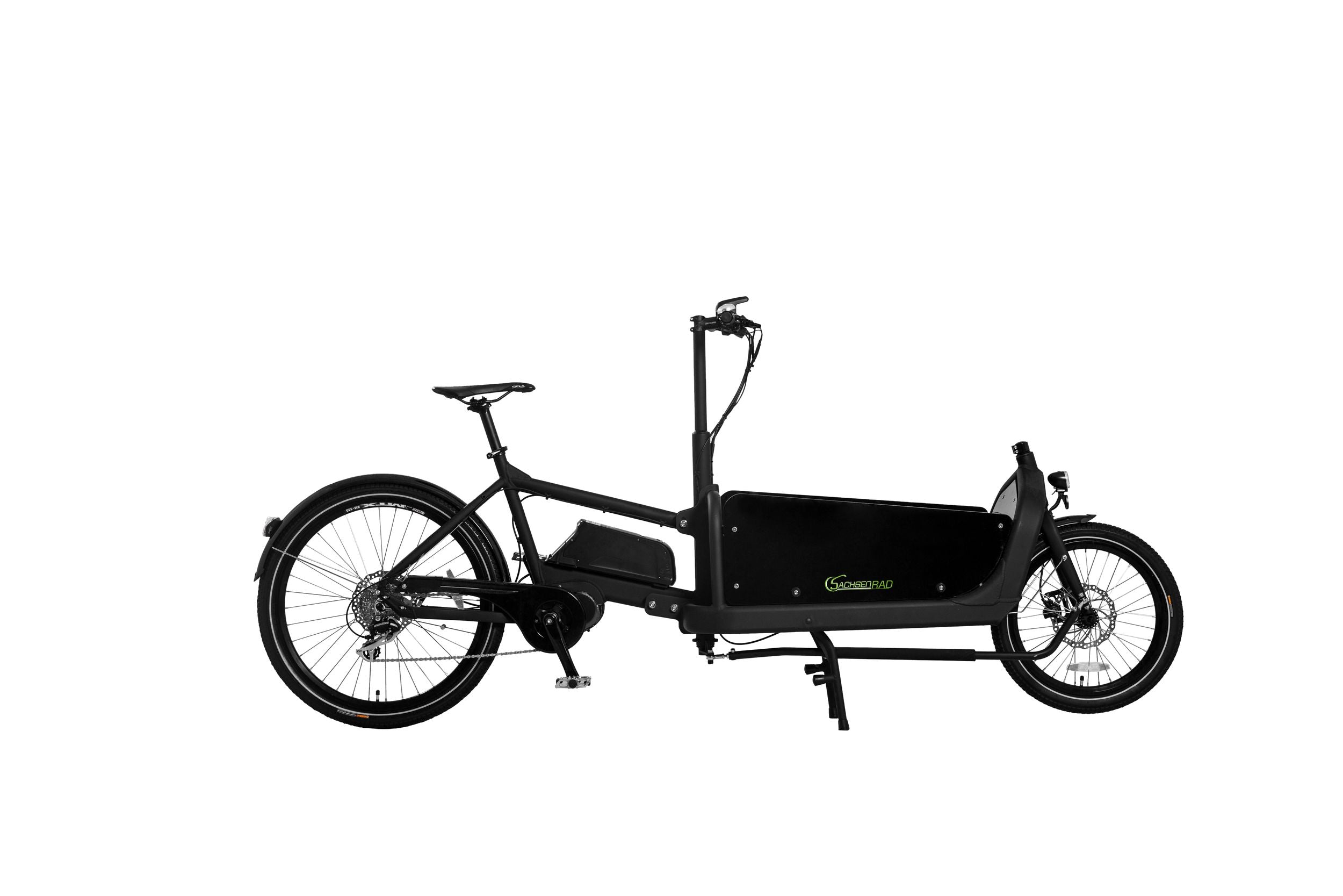 Echtes Lastentier, das Lastenrad E-Bike T10 Caribou. Mit geräumiger Transportbox, mit zusätzlicher Bremssperre gegen das Wegrollen beim Aus- und Einsteigen bzw. Ein- und Ausladen. Das E-Lastenrad besitzt eine optionale Regenabdeckung, kräftigen 48V-Motor