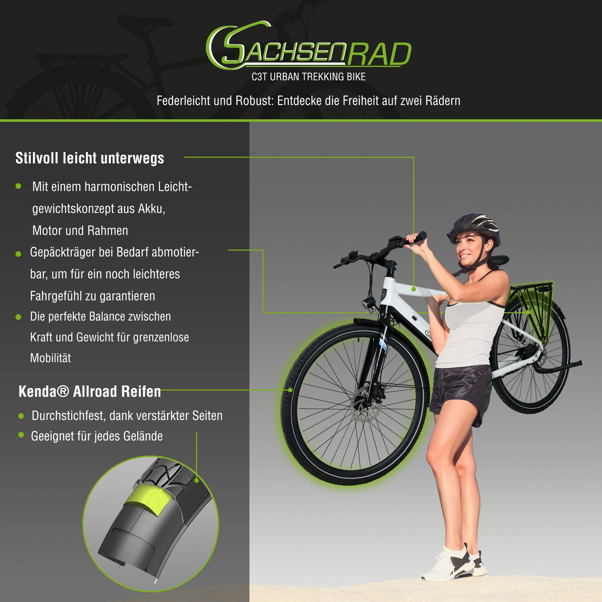 trekkingräder gewicht Das SachsenRAD CityBike C3T ist ein wunderschönes und leichtes Ebike für die Stadt und für Trekking Touren mit wartungsarmen Riemenatrieb. Das 28 Zoll E-Bike