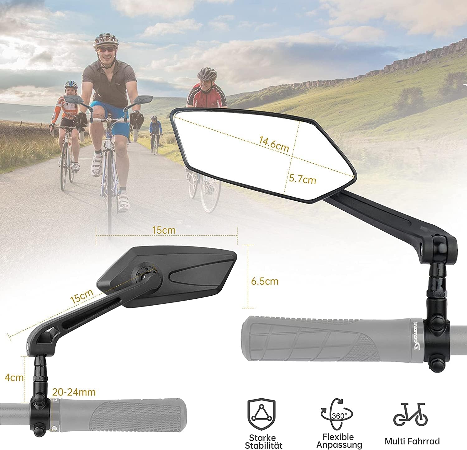 fahrradlenker 24mm Fahrrad-Rückspiegel-Set Vista – SachsenRAD