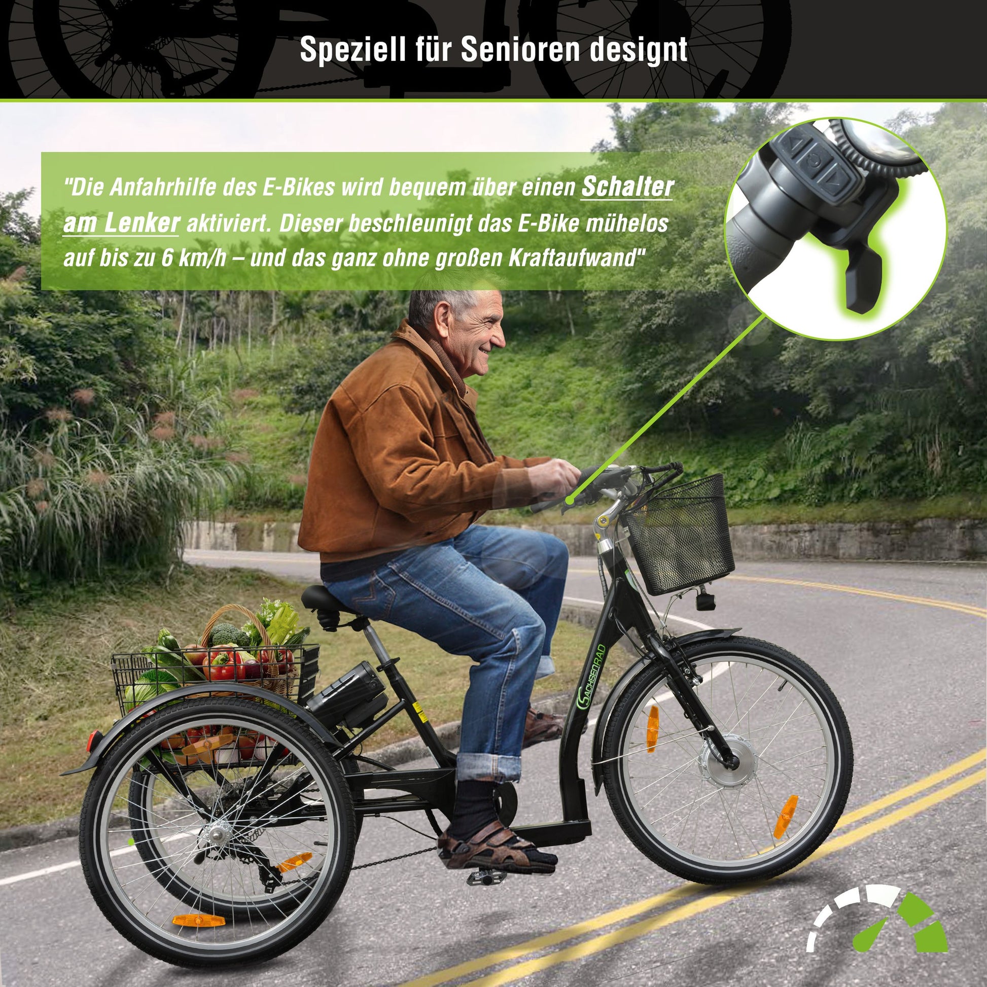 senioren fahrrad mit drei rädern gebraucht Das SachsenRAD T3A Trio: Stabiles 3-Rad E-Bike mit großem Warenkorb, Schiebehilfe, Diebstahlschutz und 100 km Reichweite