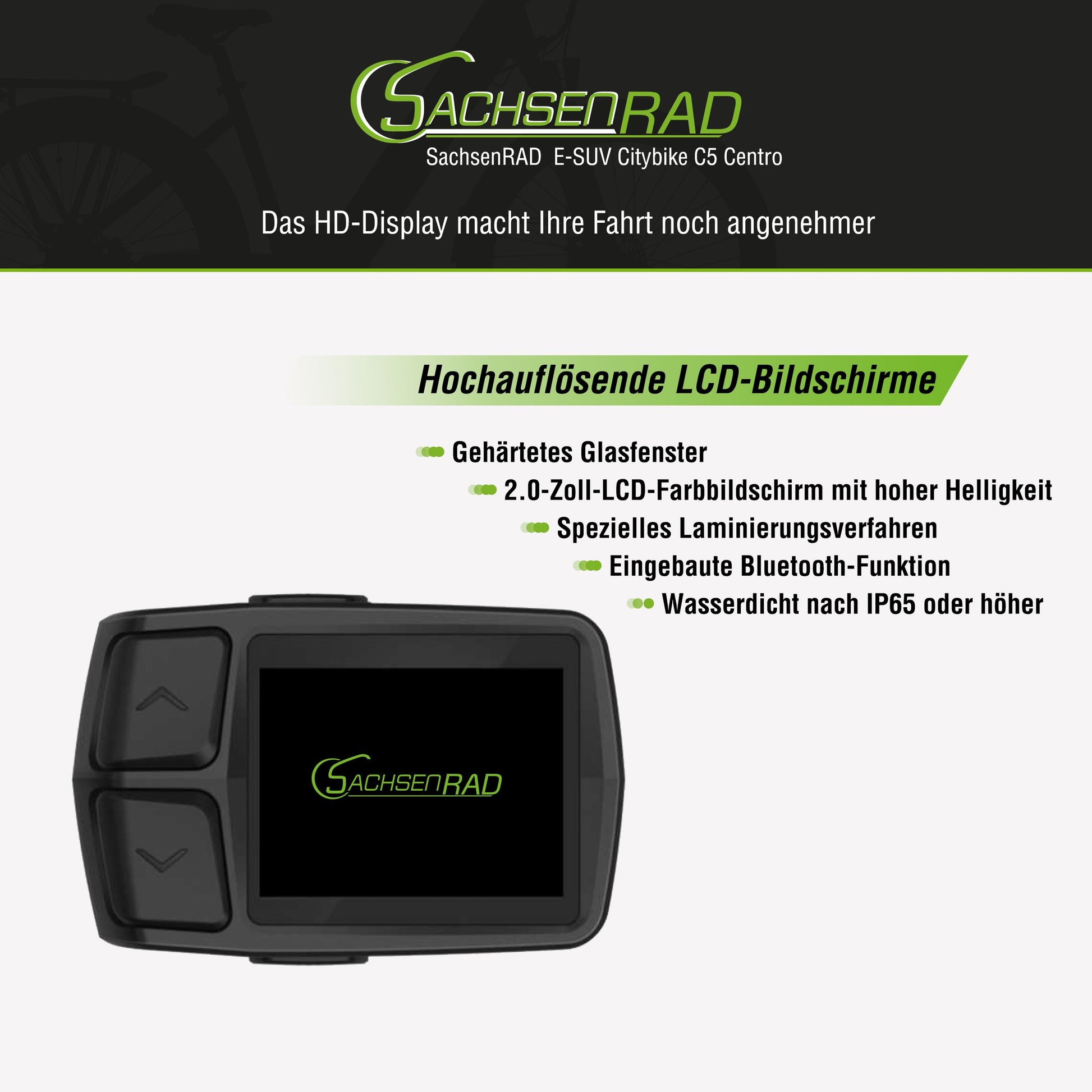 sachsenrad e-suv citybike c5 centro Das SachsenRAD E-SUV CityBike C5 Centro ist ein Allround Ebike für Stadt und Gelände mit speziell entwickelten Mittelmotor und Alarmanlage. Das 28 Zoll E-Bike