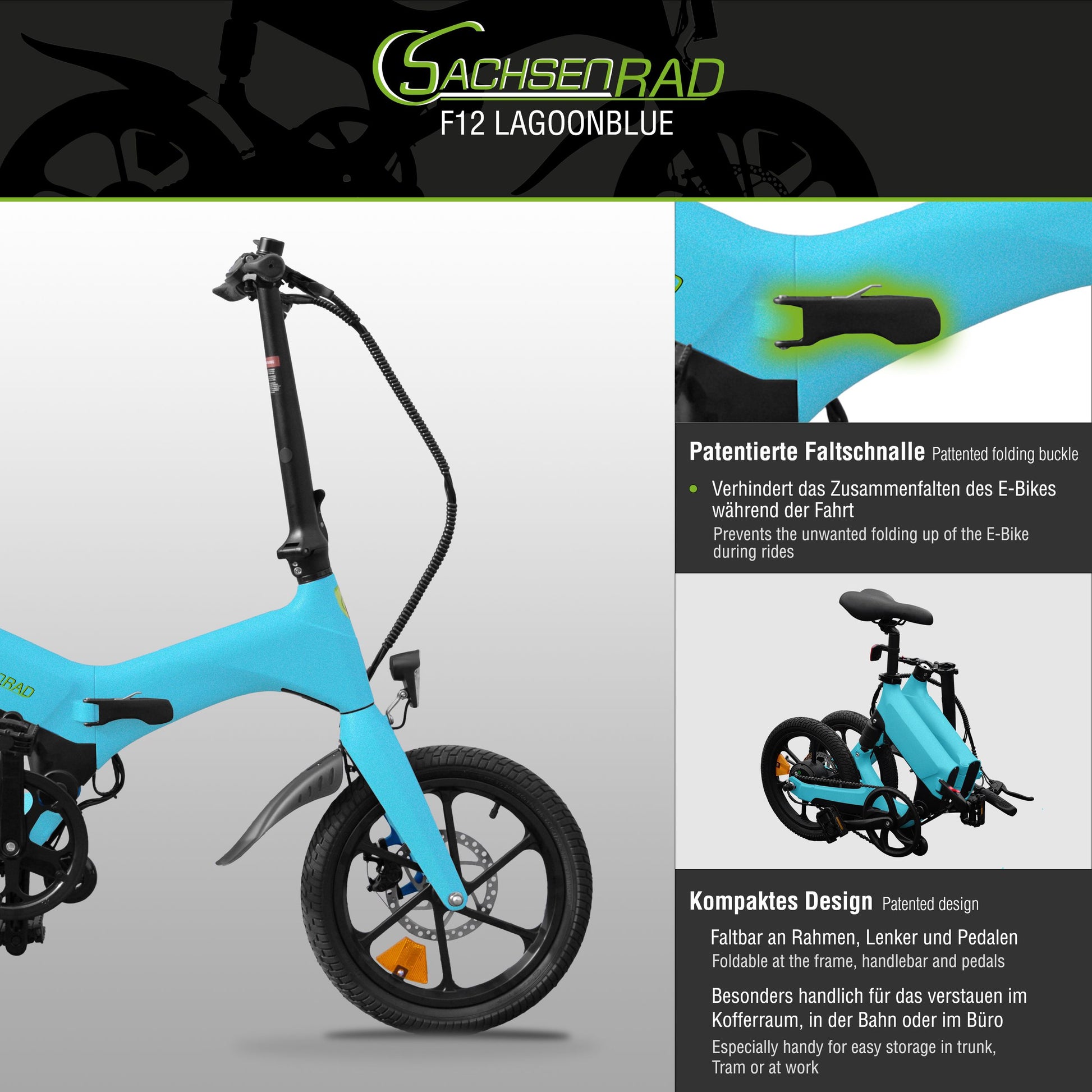 e fahrrad faltbar Das SachsenRAD E-Bike Faltrad F12 ist ein Klapprad, das sich ausgezeichnet als Citybike einsetzen und sich wunderbar im ÖPNV transportieren lässt. Das 16 Zoll Folding eBike