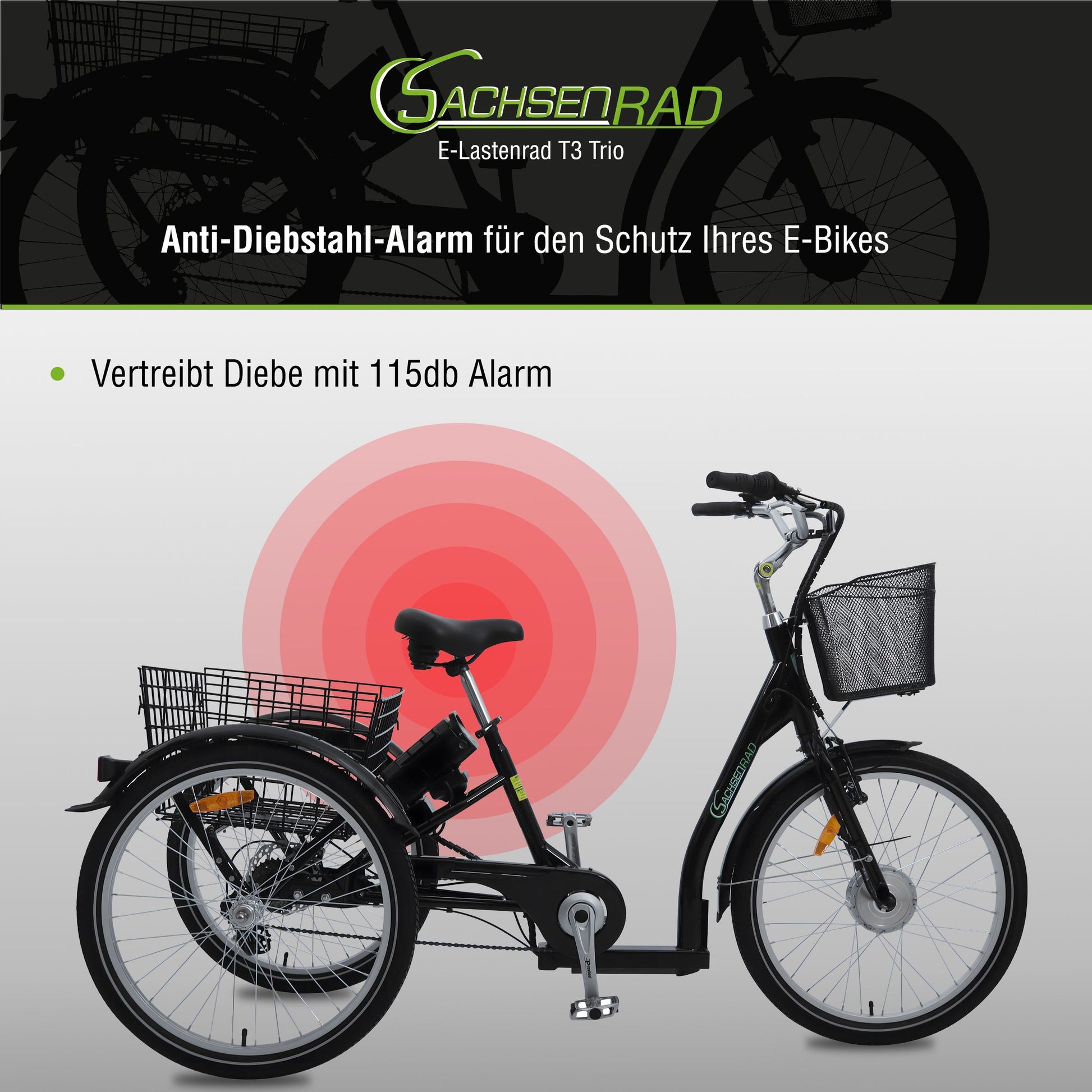 trio antriebssystem elektrofahrräder Das SachsenRAD T3A Trio: Stabiles 3-Rad E-Bike mit großem Warenkorb, Schiebehilfe, Diebstahlschutz und 100 km Reichweite