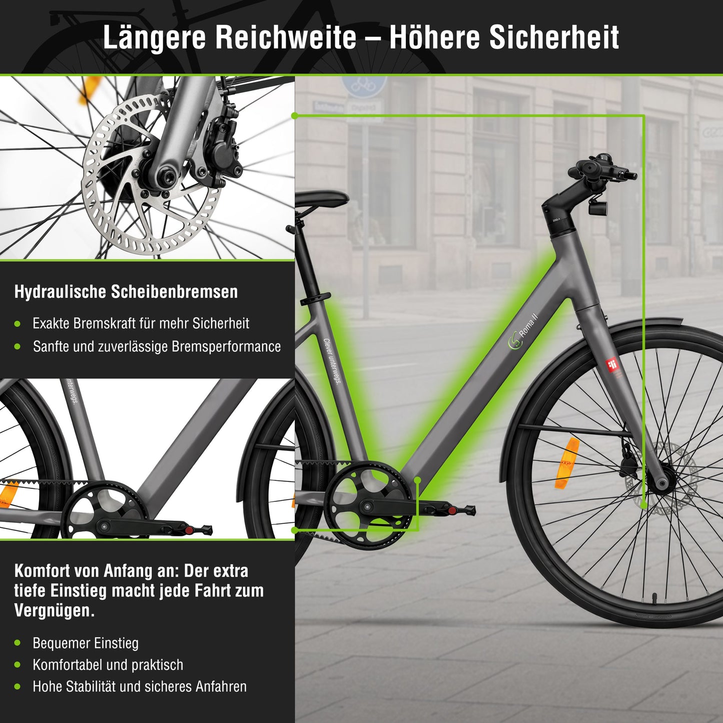Urban City E-Bike C3V Roma II, grau, mit KI-Unterstützung