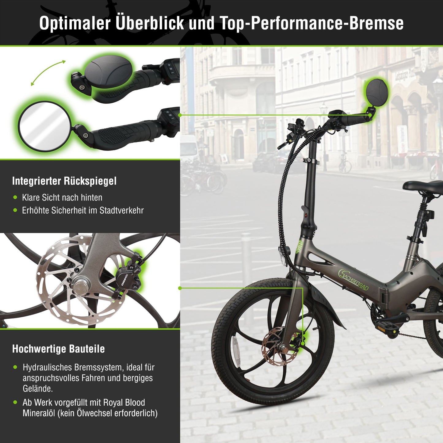 E-Faltrad F11 Pro MagPuma mit Transporttasche und Rückspiegel