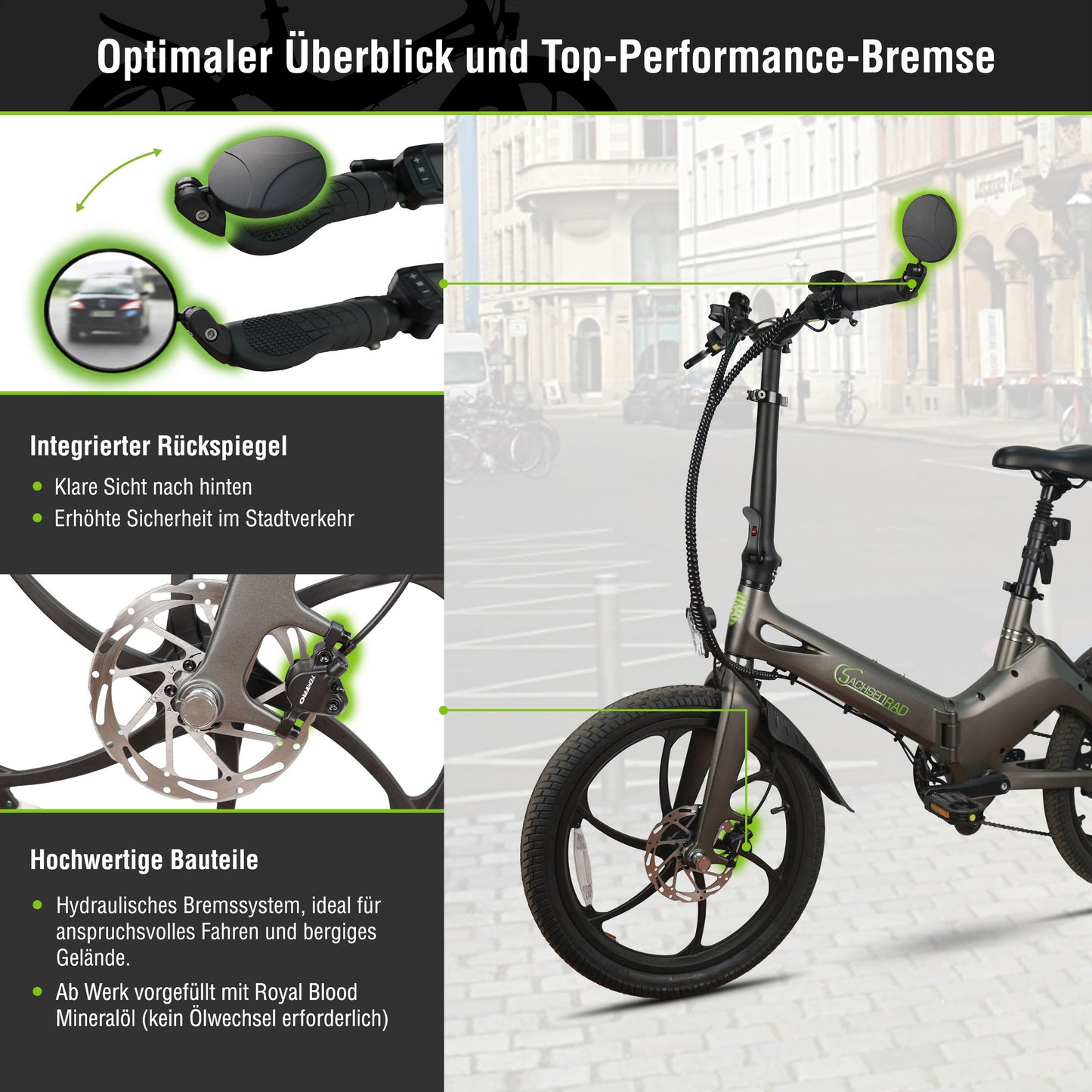 E-Faltrad F11 Pro MagPuma mit Transporttasche und Rückspiegel