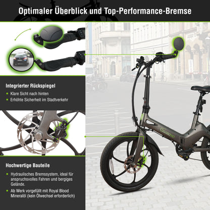 E-Faltrad F11 Pro MagPuma mit Transporttasche und Rückspiegel