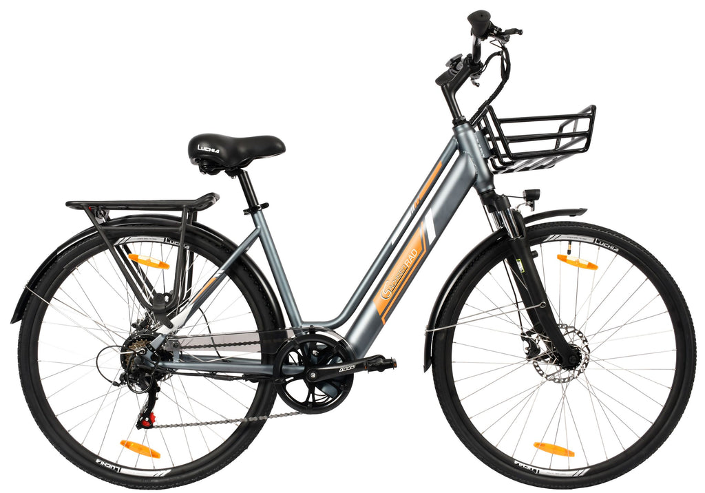 E-Citybike SachsenRAD C1 Neo silber E-City-Bike Seitenansicht rechts mit Gepäckträger Akku integriert